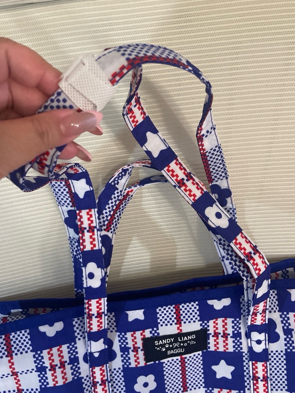 BRAND NEW Authentic Sandy Liang x Baggu Large Nylon Market Plaid Blue bag Tote - Picture 3 of 4